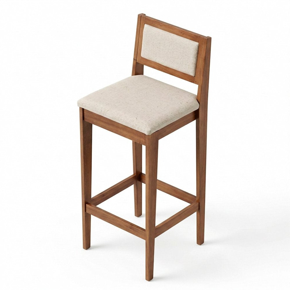 Lenna Set of 4 High Wooden Bar Stools, Natural Linen