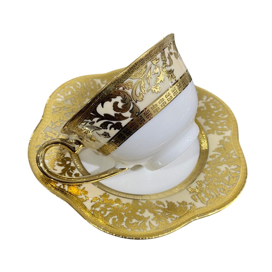 White & Gold 62-Piece Porcelain Dinnerware Set