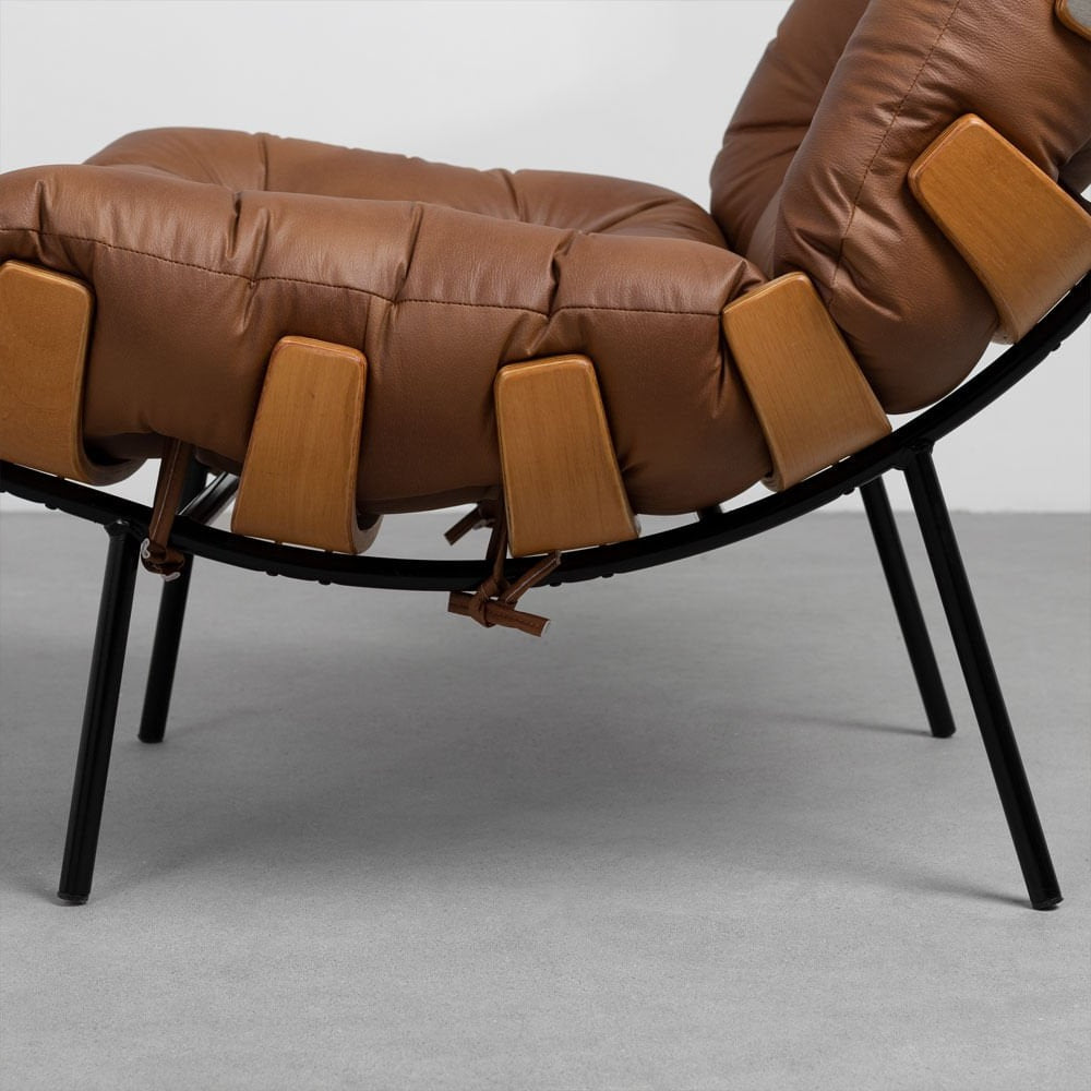 Costela Lounge Chair and Ottoman Set, Caramel