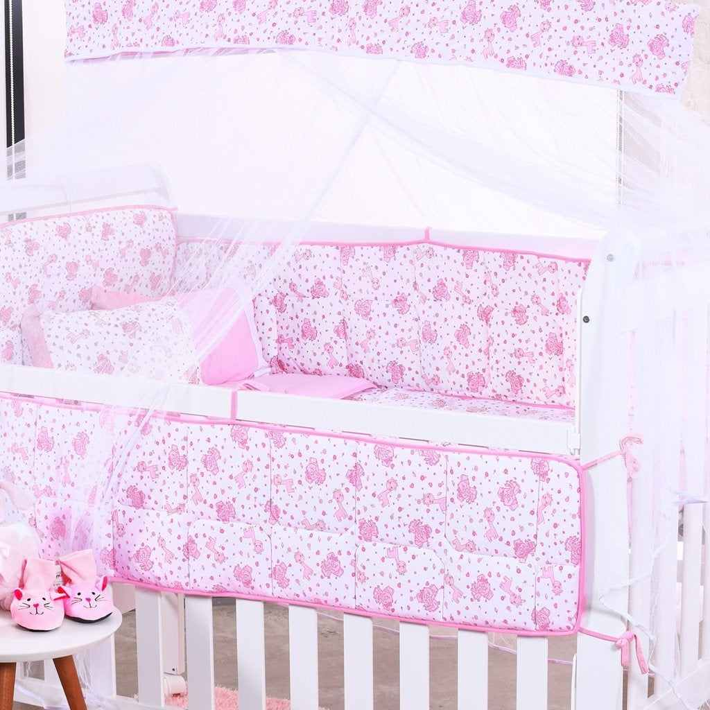 Pink Elephant 8-Piece 100% Cotton Crib Bedding Set