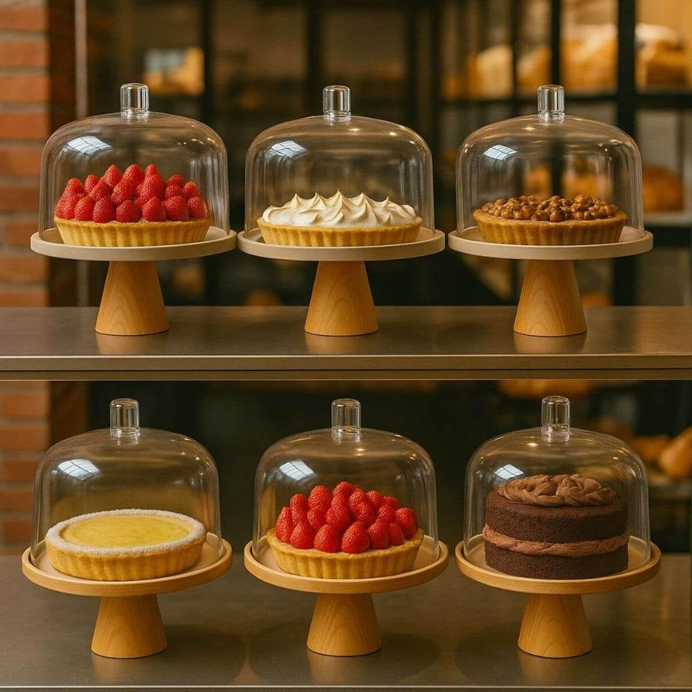 6-Piece Beige Cake Stand with Dome Set