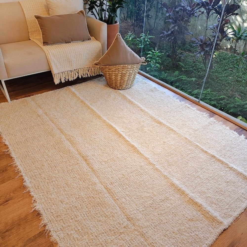 Ravena Handmade Cotton Area Rug, Natural & Caramel, 78.7 in x 98.4 in