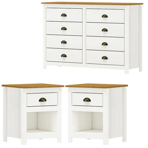 Milani Solid Wood 8-Drawer Dresser and 2 Nightstands Set
