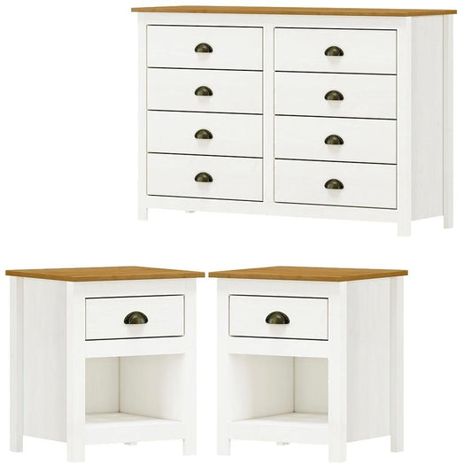 Milani Solid Wood 8-Drawer Dresser and 2 Nightstands Set
