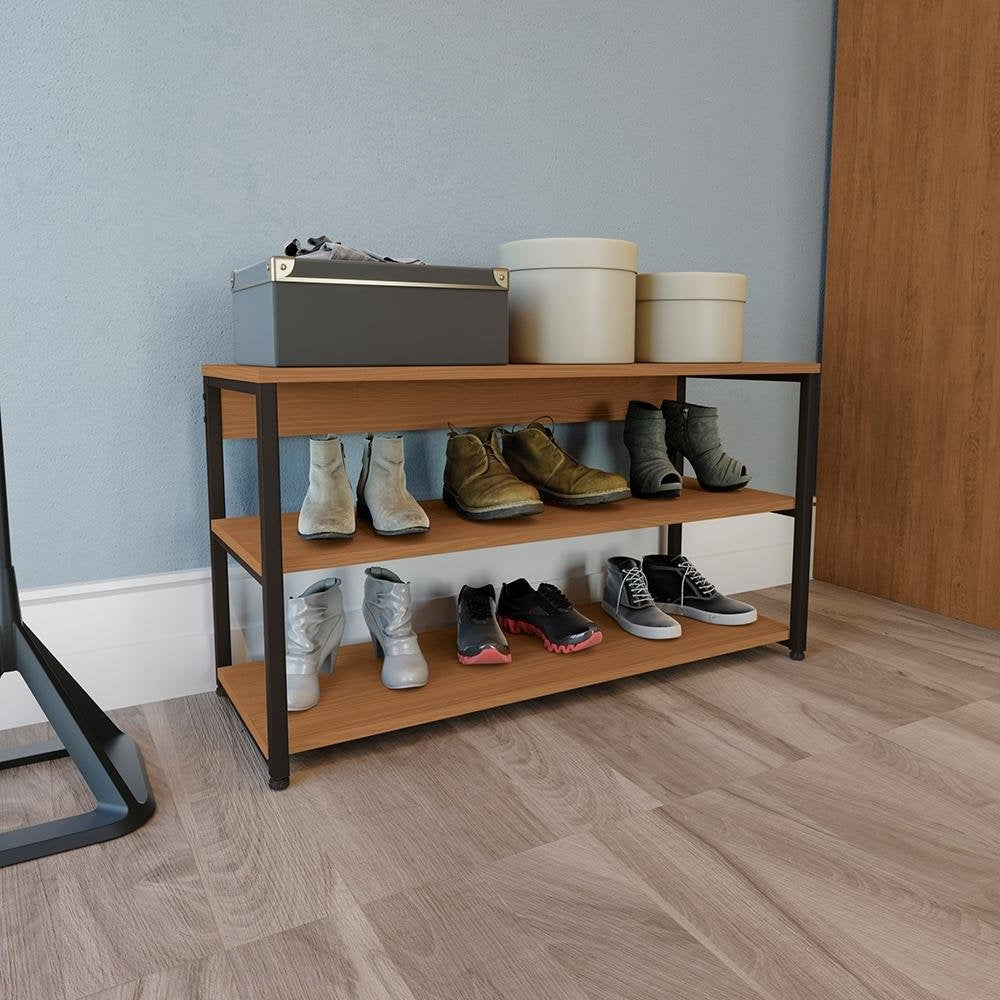 3-Tier Industrial Shoe Rack, Cinnamon and Matte Black