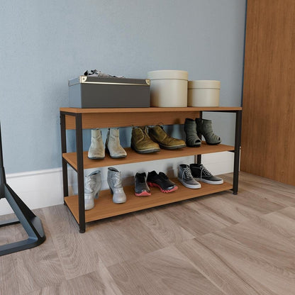 3-Tier Industrial Shoe Rack, Cinnamon and Matte Black