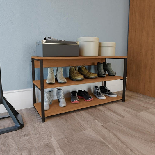 3-Tier Industrial Shoe Rack, Cinnamon and Matte Black
