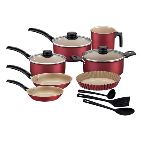Turim 10-Piece Nonstick Cookware and Utensil Set, Red