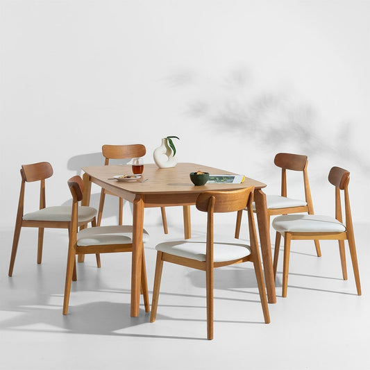 Lala Rectangular Dining Table Set with 6 Nord Chairs, American Oak