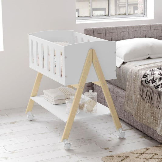 Sissi Eco Wood Mini Crib with Mattress, White