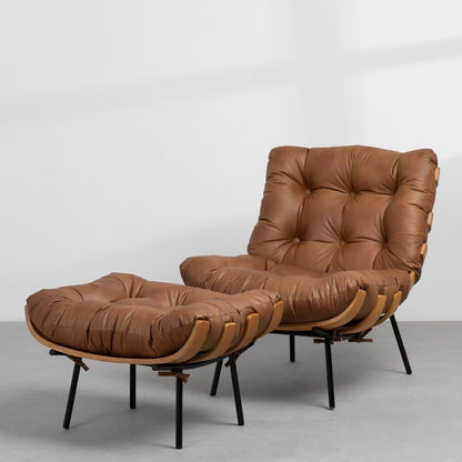 Costela Lounge Chair and Ottoman Set, Caramel