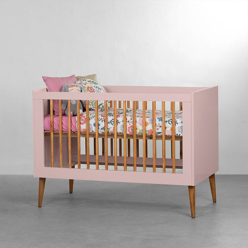 Noah Wood Convertible Baby Crib, Matte Pink
