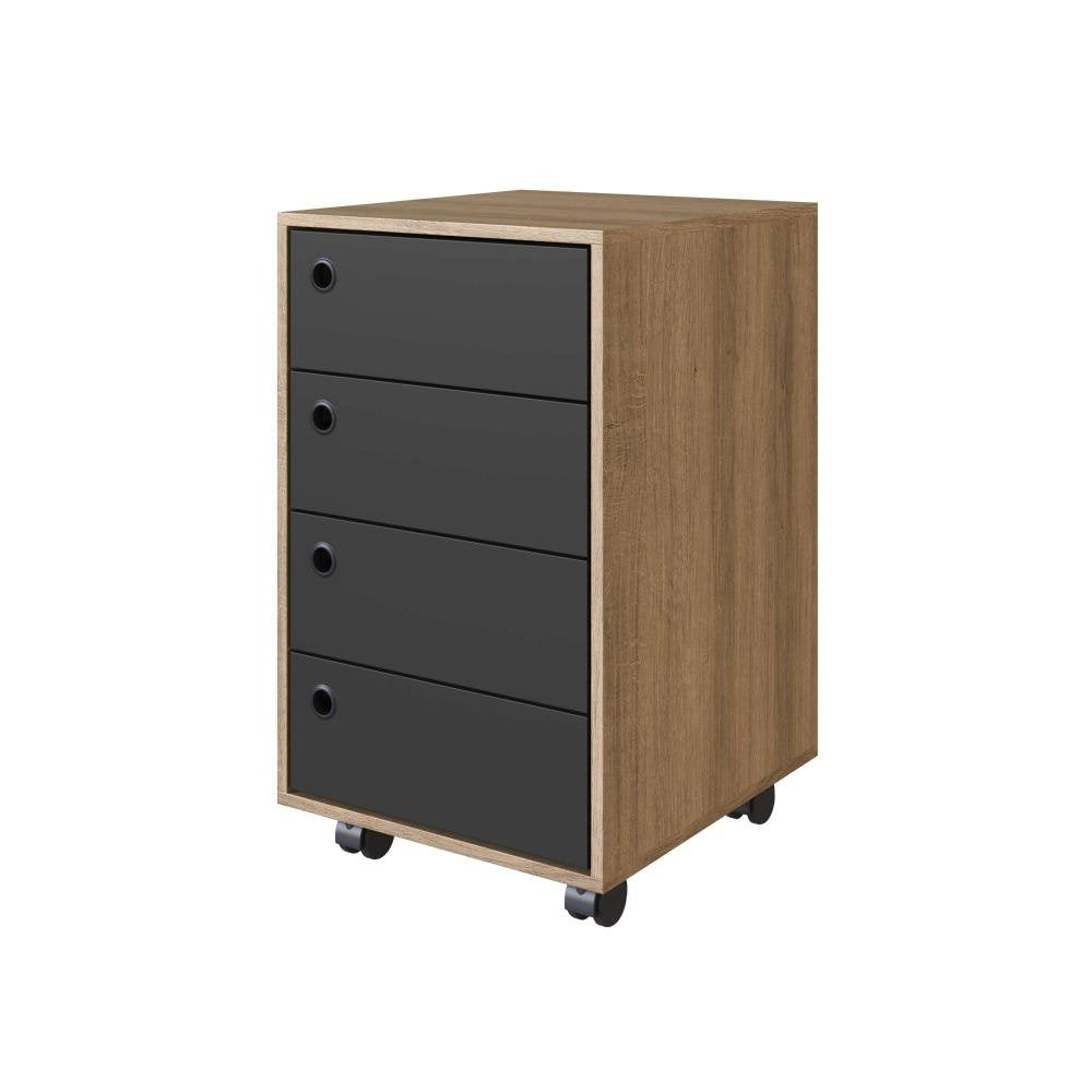 4-Drawer Rolling Office Cabinet, Honey and Graphite