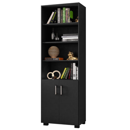 Office 5-Shelf Bookcase with Small Doors, Black