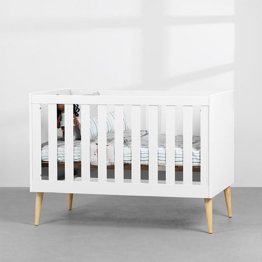 Noah Convertible Baby Crib, Natural and White