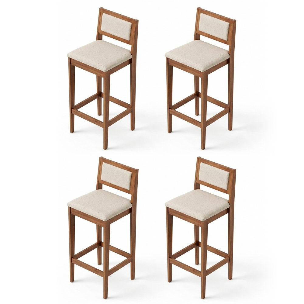 Lenna Set of 4 High Wooden Bar Stools, Natural Linen