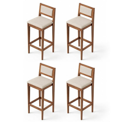 Lenna Set of 4 High Wooden Bar Stools, Natural Linen