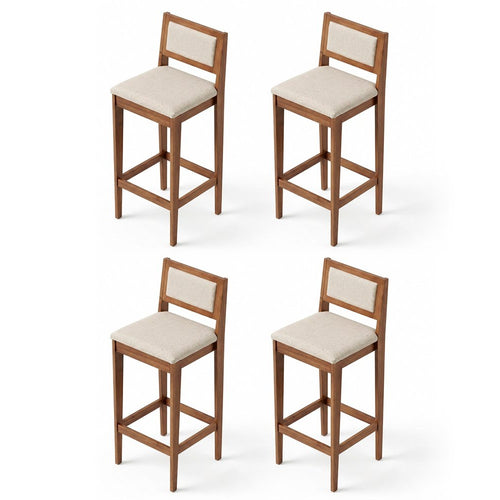 Lenna Set of 4 High Wooden Bar Stools, Natural Linen