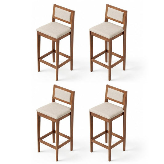 Lenna Set of 4 High Wooden Bar Stools, Natural Linen