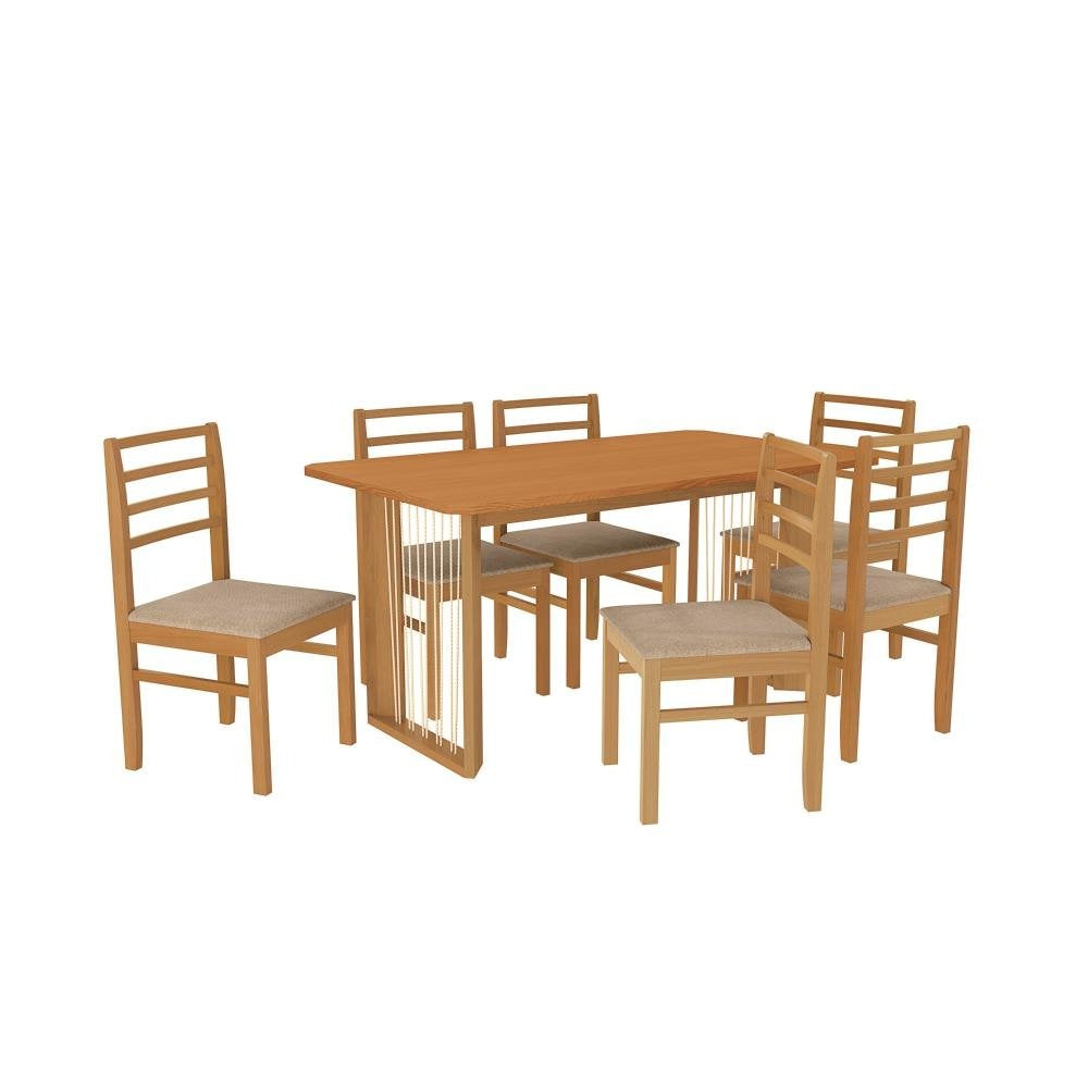 Elisa Solid Wood Dining Set with 6 Linen Chairs