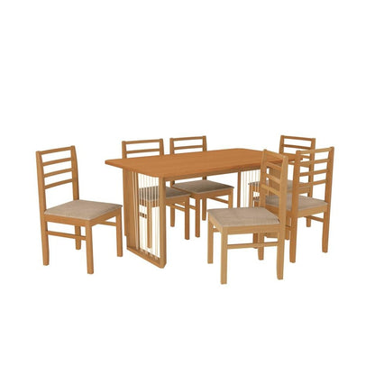 Elisa Solid Wood Dining Set with 6 Linen Chairs