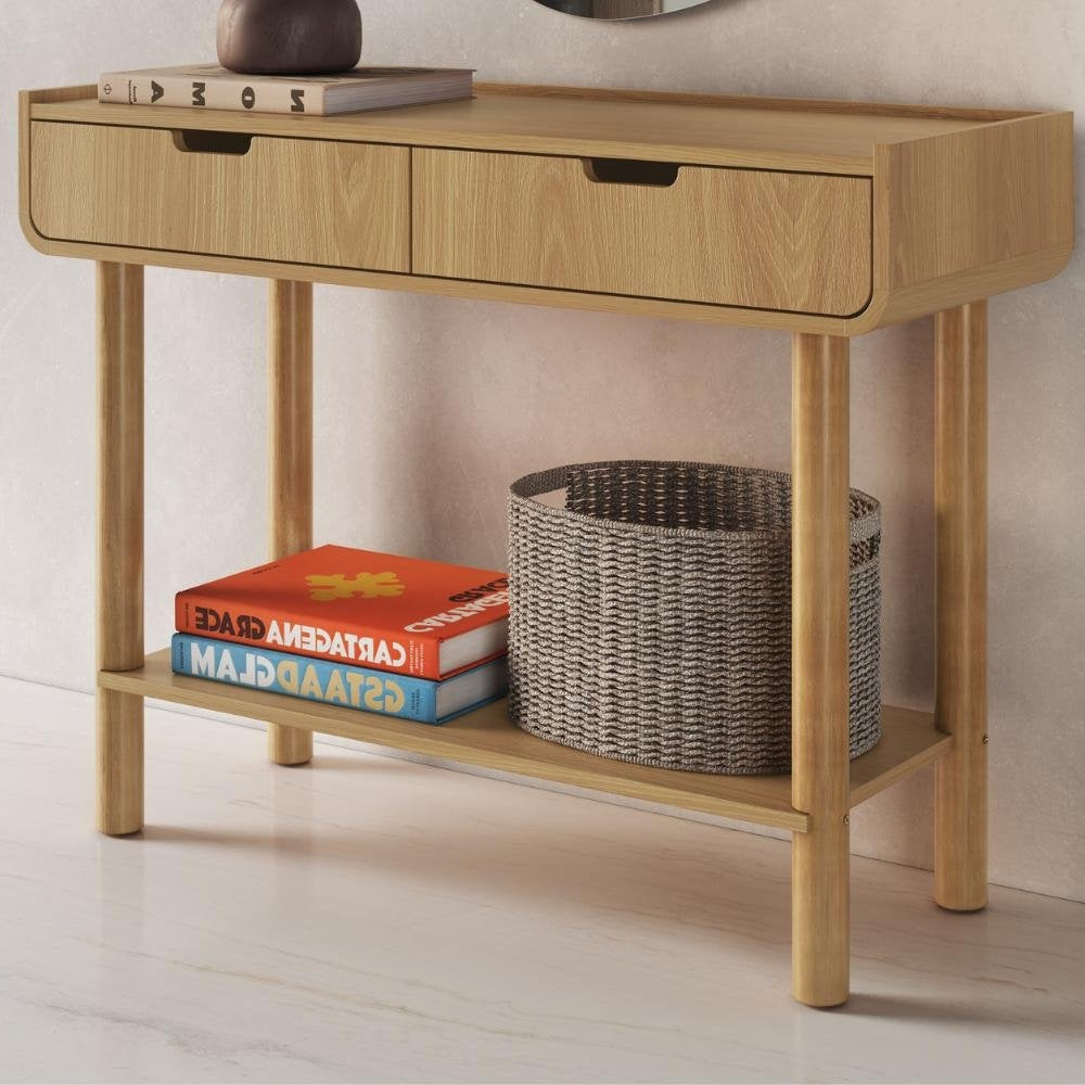 Aura 2-Drawer Console Table with Solid Wood Legs