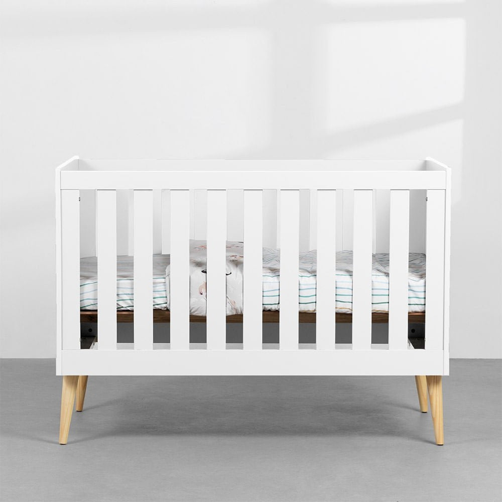 Noah Convertible Baby Crib, Natural and White