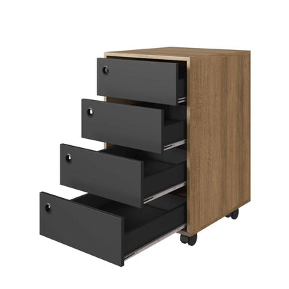 4-Drawer Rolling Office Cabinet, Honey and Graphite