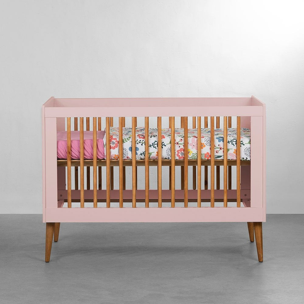 Noah Wood Convertible Baby Crib, Matte Pink