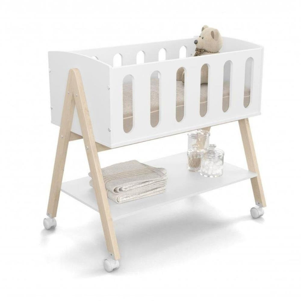 Sissi Eco Wood Mini Crib with Mattress, White
