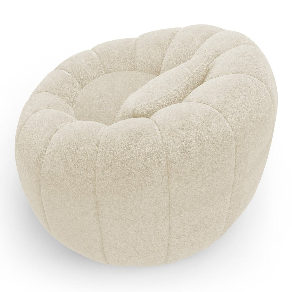 Shell Boucle Accent Chair and Pumpkin Ottoman Set, Beige