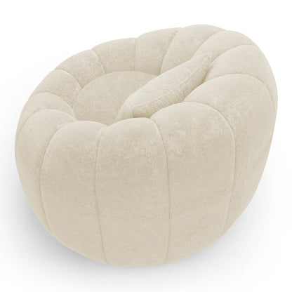 Shell Boucle Accent Chair and Pumpkin Ottoman Set, Beige