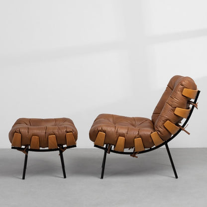 Costela Lounge Chair and Ottoman Set, Caramel