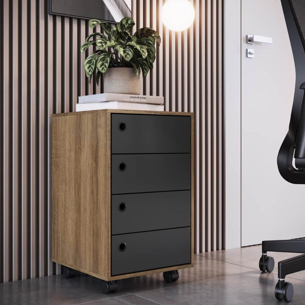 4-Drawer Rolling Office Cabinet, Honey and Graphite