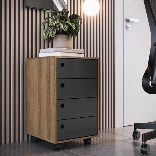 4-Drawer Rolling Office Cabinet, Honey and Graphite