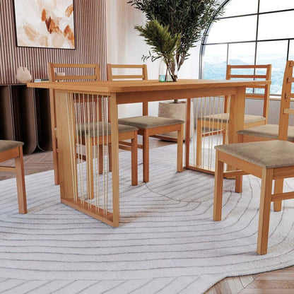 Elisa Solid Wood Dining Set with 6 Linen Chairs