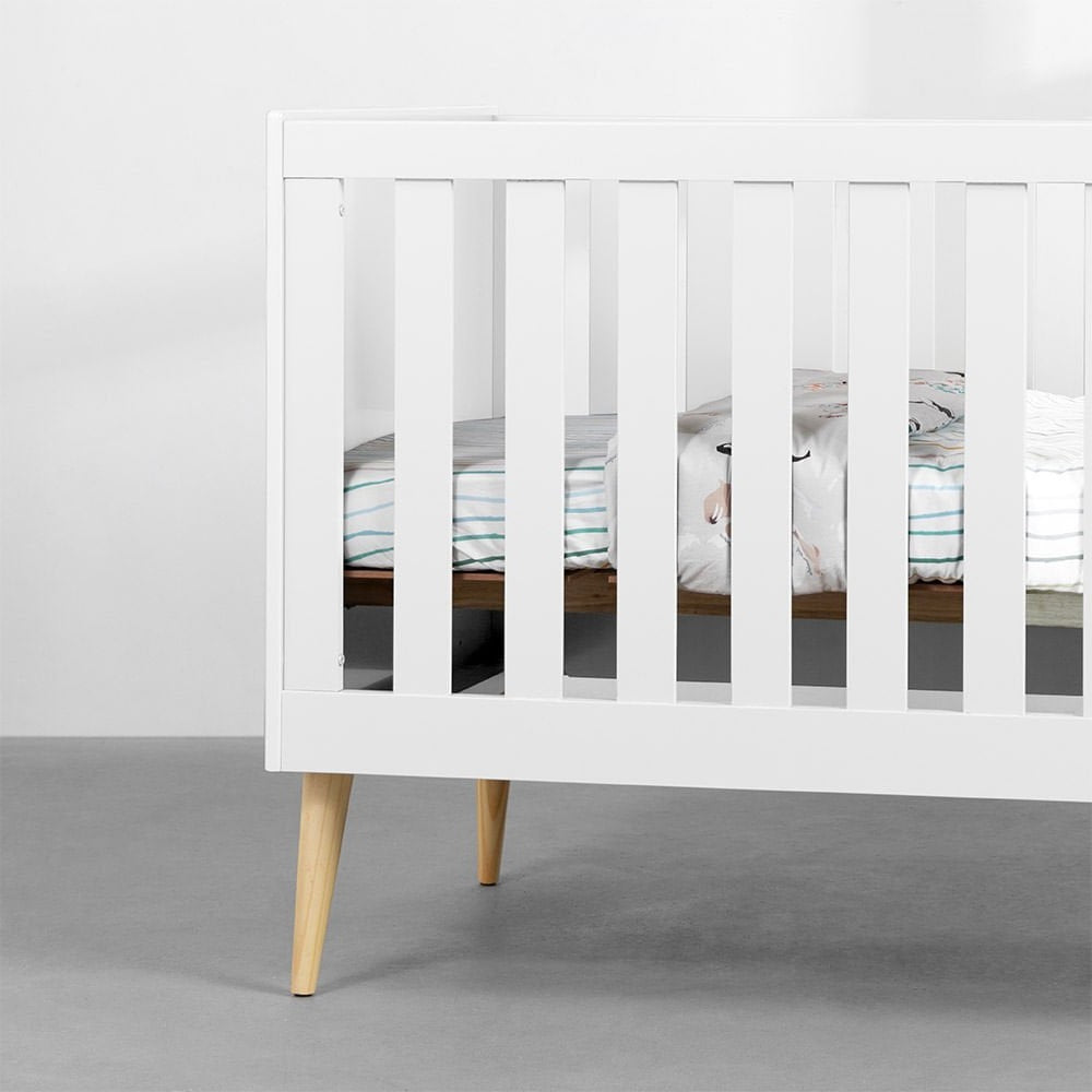 Noah Convertible Baby Crib, Natural and White