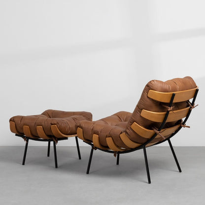 Costela Lounge Chair and Ottoman Set, Caramel