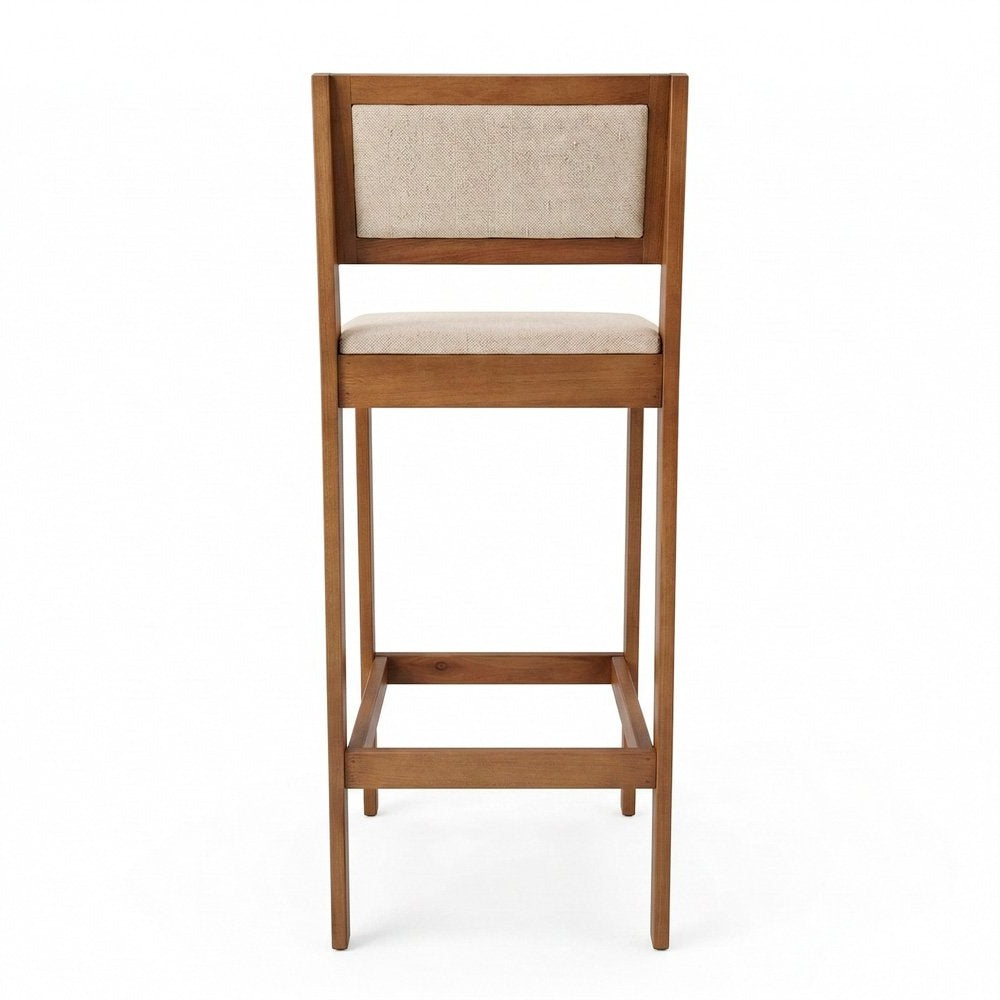 Lenna Set of 4 High Wooden Bar Stools, Natural Linen