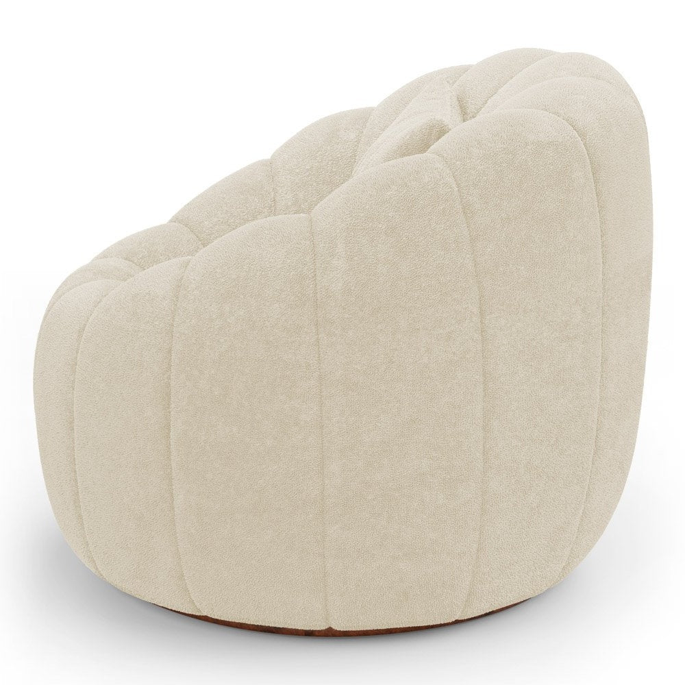 Shell Boucle Accent Chair and Pumpkin Ottoman Set, Beige