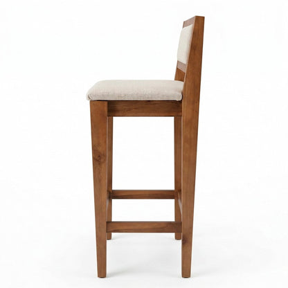 Lenna Set of 4 High Wooden Bar Stools, Natural Linen