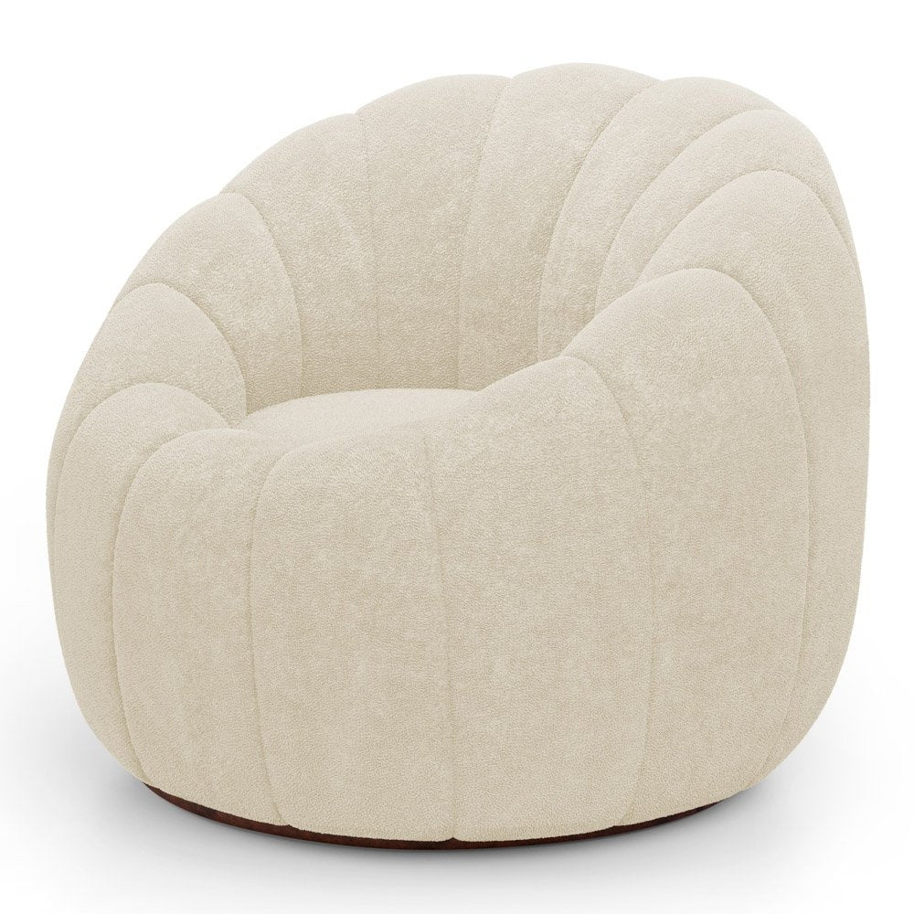 Shell Boucle Accent Chair and Pumpkin Ottoman Set, Beige