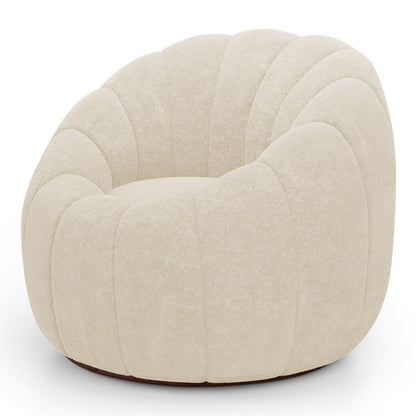 Shell Boucle Accent Chair and Pumpkin Ottoman Set, Beige