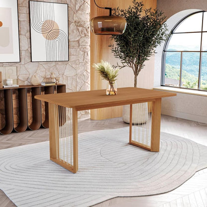 Elisa Solid Wood Dining Set with 6 Linen Chairs