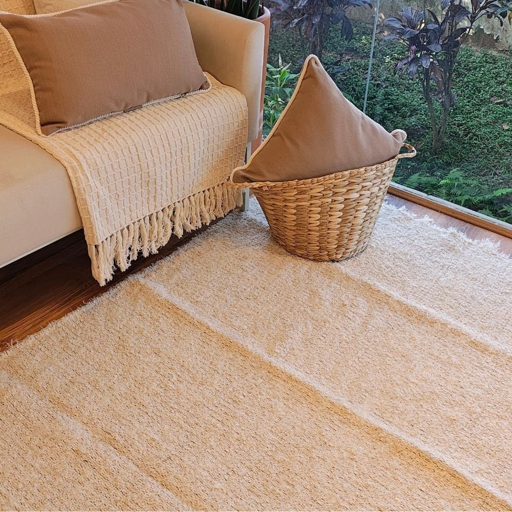 Ravena Handmade Cotton Area Rug, Natural & Caramel, 78.7 in x 98.4 in