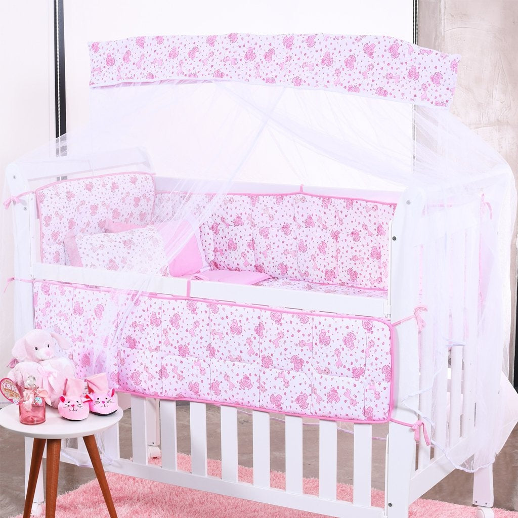 Pink Elephant 8-Piece 100% Cotton Crib Bedding Set