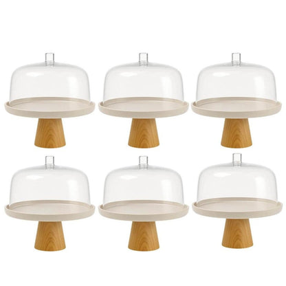 6-Piece Beige Cake Stand with Dome Set