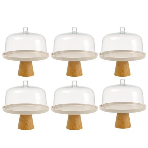 6-Piece Beige Cake Stand with Dome Set