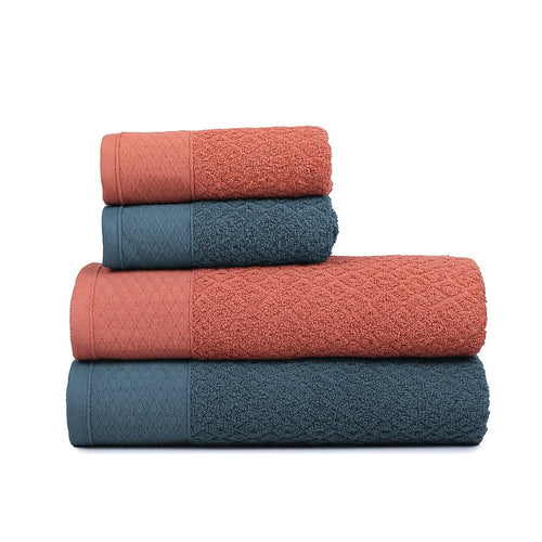Capri 4-Piece Combed Cotton Towel Set, Blue/Terracotta