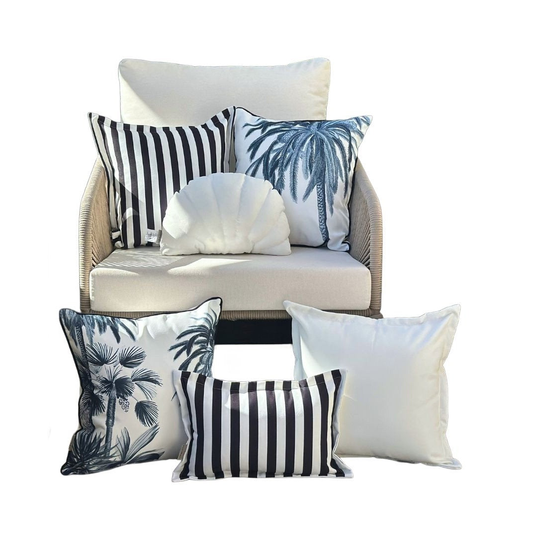 6-Piece Waterproof Pillow Cover Set, Stripes, Palms & Shells